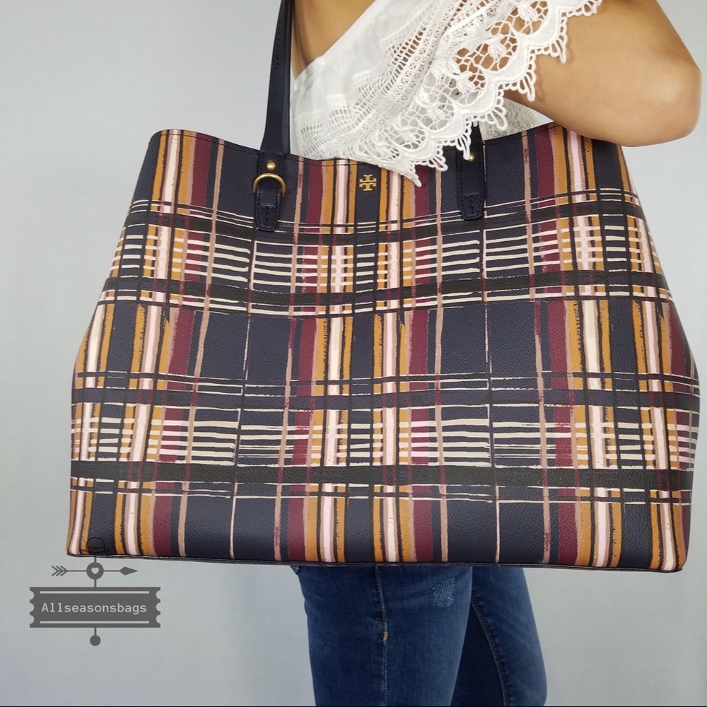 Tory Burch kerrington Square Philly Plaid Tote Bag - Picture 1 of 8